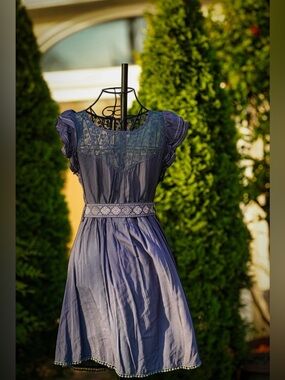 Navy Blue Lace & Chiffon Dress